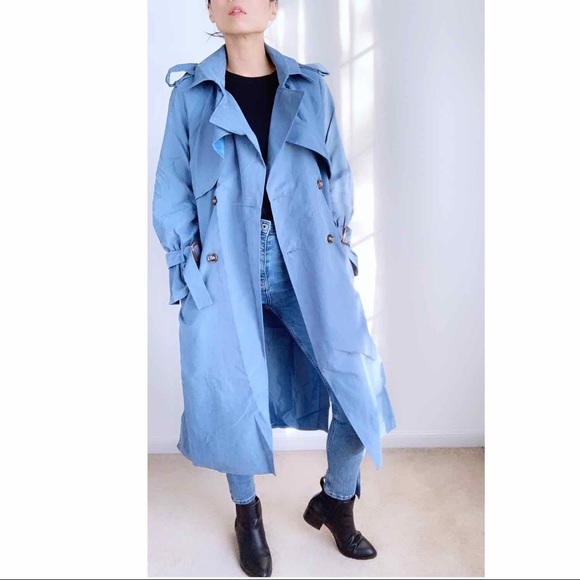 Last 1 Metal Blue Trench Coat - Picture 6 of 7